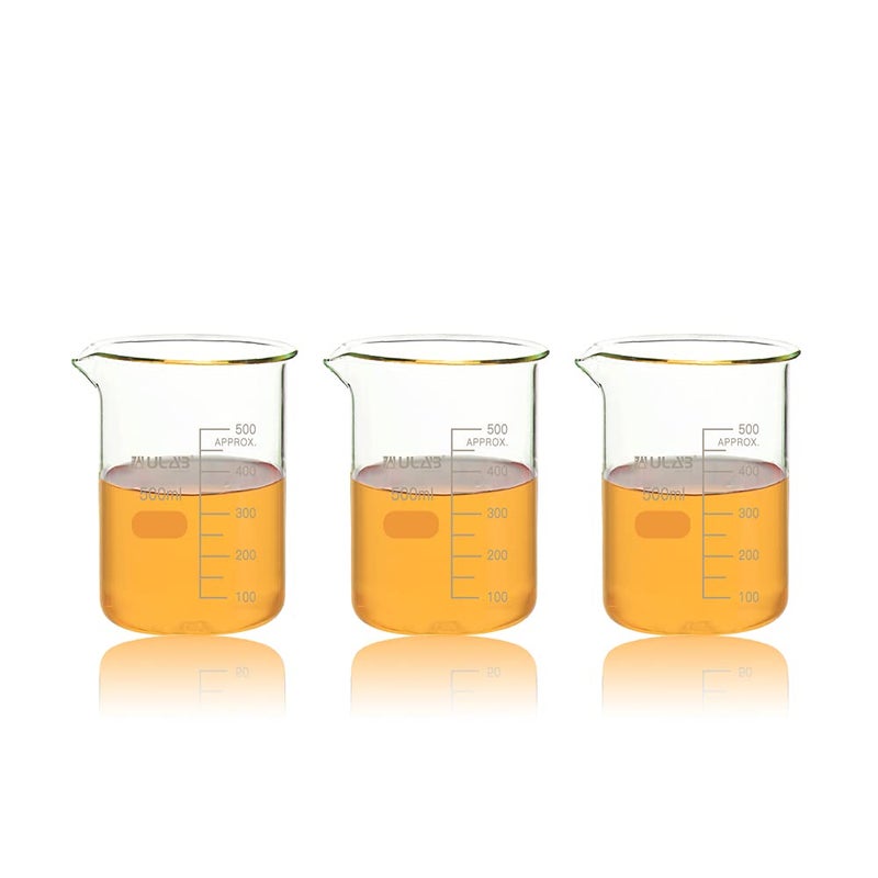 ULAB Scientific Glass Beakers, Vol. 500ml, 3.3 Borosilicate Griffin Low Form with Printed Graduation, Pack of 3, UBG1026 - Image 1